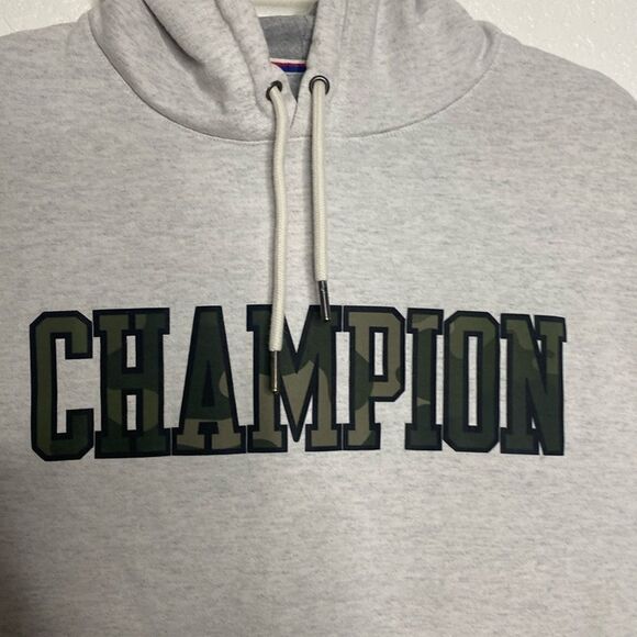 Champion Other - CHAMPION Men’s Camo Appliqué Power Blend Fleece Pullover Gray Hoodie Size L
